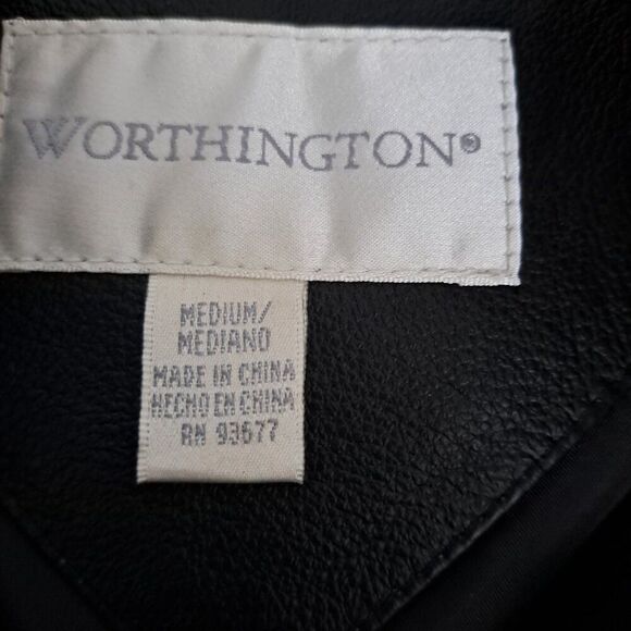 Worthington Women's Black Leather Jacket Belt Long Sleeves Front Zipper Medium - Picture 7 of 8